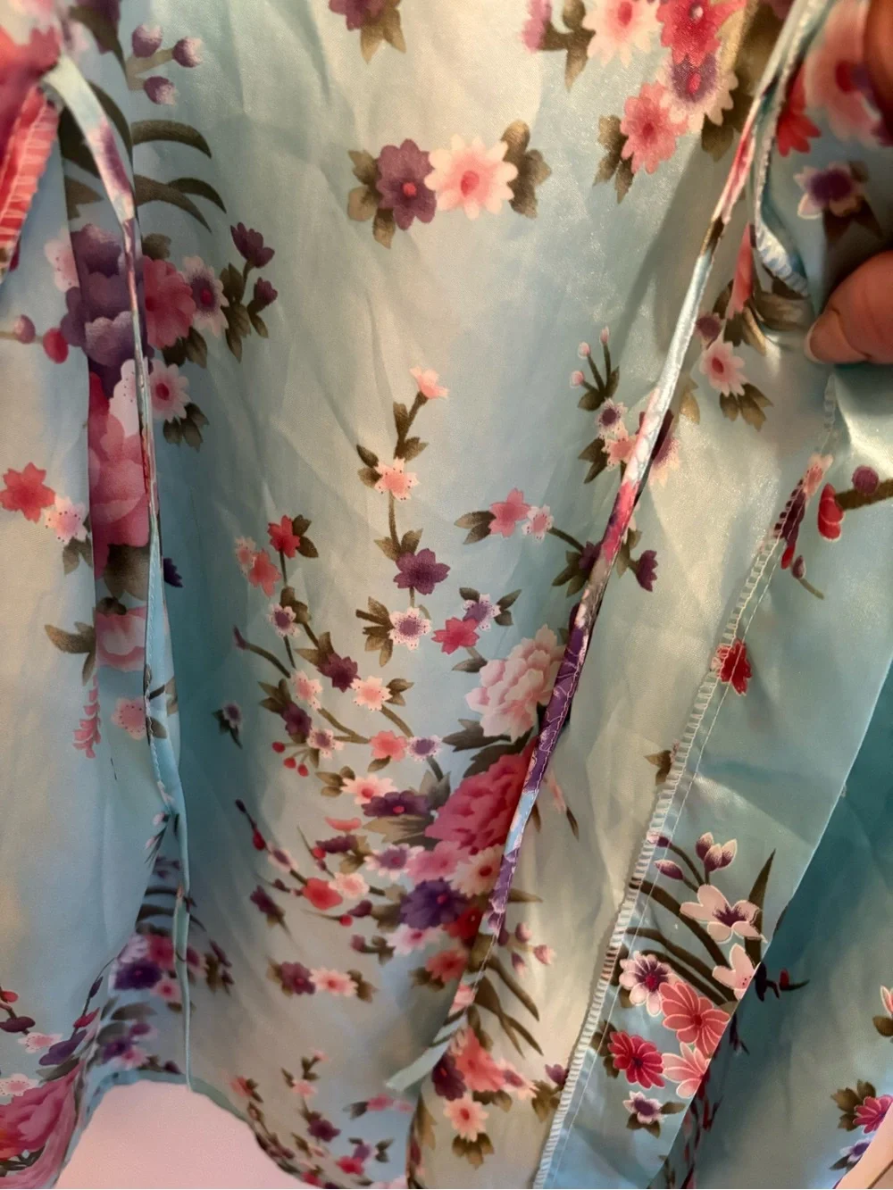 Pastel Blue Peony Floral Satin Dressing Gown / Bridesmaid Robe